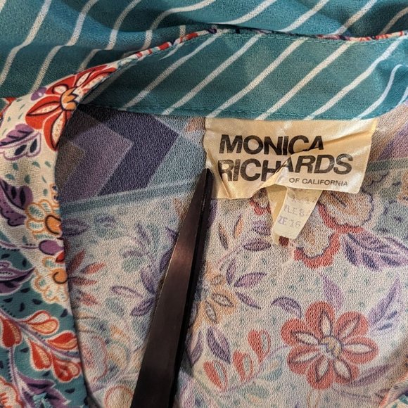 Monica Richards Vintage short sleeve Bohemian Floral Sheer polyester dress 16 - Picture 6 of 7